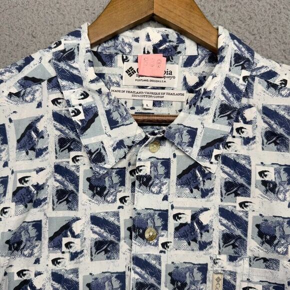 Columbia Shirt Men's Large Blue Fish Fishing All over Geometric Outdoor Vintage - Picture 1 of 6